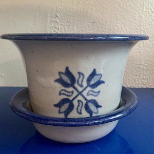 Vintage Blue & White Brinker Pots Dip Crock | 2 Piece Set